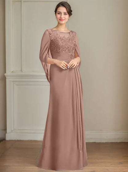 A-Line Scoop Floor-Length Mother of the Bride Dress