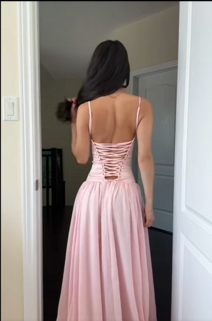 Cute A Line Spaghetti Straps Light Pink Long Prom Dress with Ruffles
