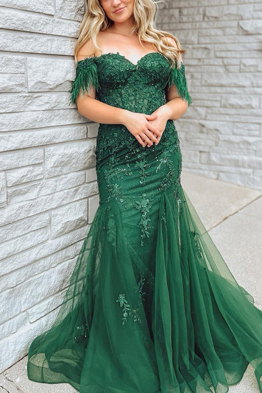Dark Green Mermaid Off The Shoulder Long Prom Dress