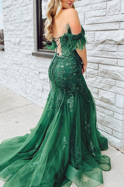 Dark Green Mermaid Off The Shoulder Long Prom Dress