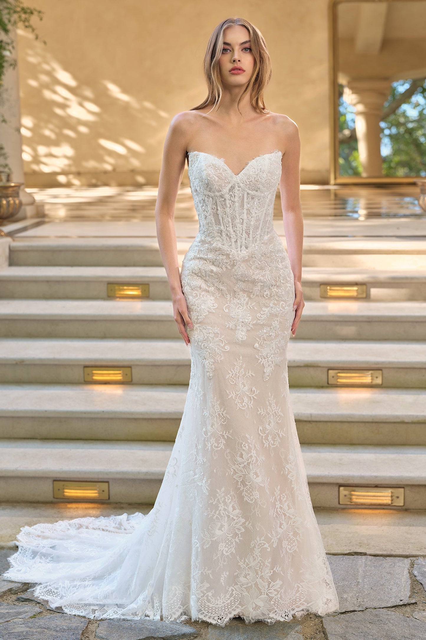 Strapless Meimaid Bridal Gown With Detachable Lace Bolero