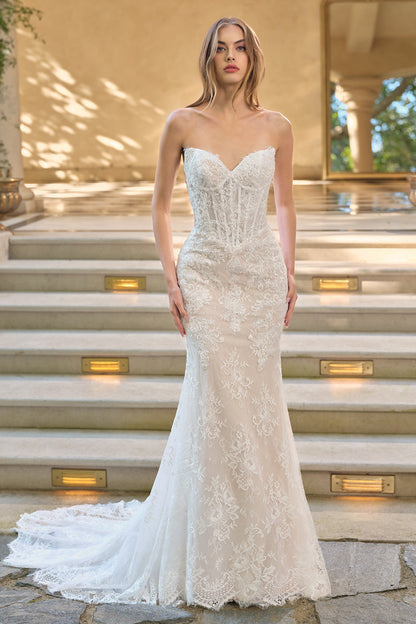 Strapless Meimaid Bridal Gown With Detachable Lace Bolero