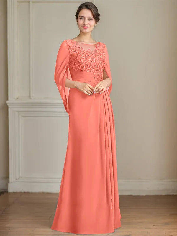 A-Line Scoop Floor-Length Mother of the Bride Dress