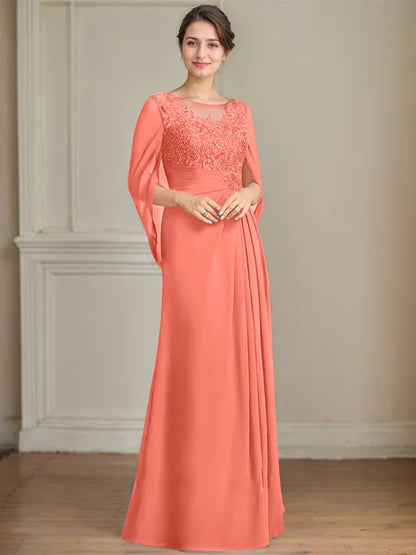 A-Line Scoop Floor-Length Mother of the Bride Dress