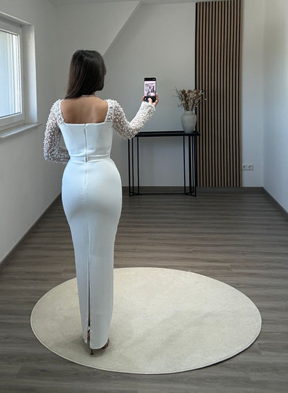 Elegant Long Sleeves Square A-Line Evening Dress