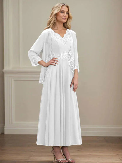 A-line V-Neck Ankle-Length Chiffon Mother of the Bride Dress