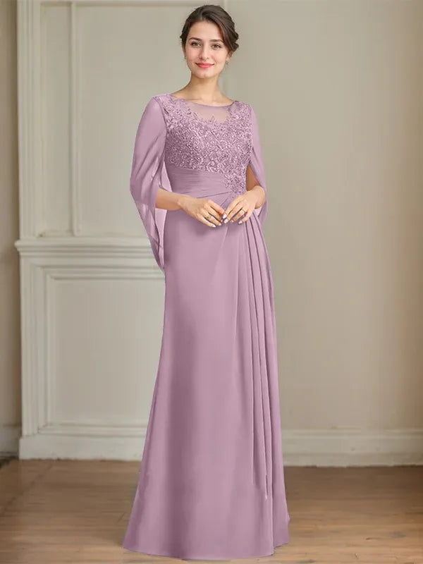A-Line Scoop Floor-Length Mother of the Bride Dress