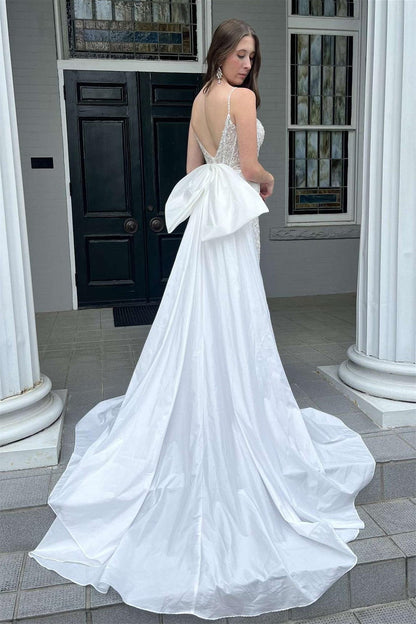 Luxury V-Neck Spaghetti-Straps Sleeveless Wedding Dress