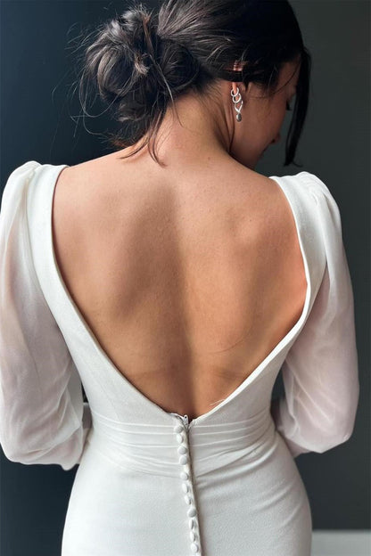 Exquisite V-Neck Long Sleeves Satin Wedding Dress