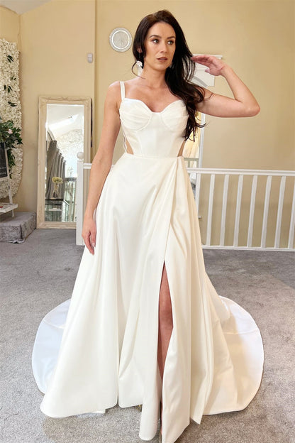 Chic Sweetheart Satin Straps Sleeveless Wedding Dress
