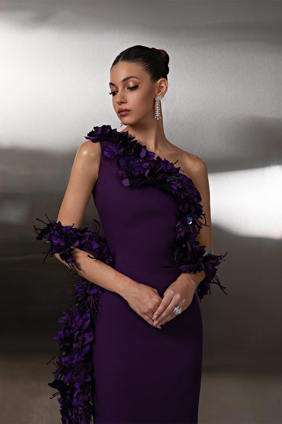Charming Purple One Shoulder Sleeveless Satin Prom Dress