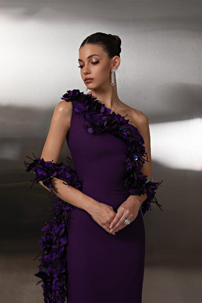 Charming Purple One Shoulder Sleeveless Satin Prom Dress