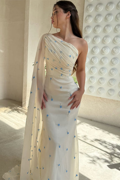 Pretty Asymmetrical One Shoulder Chiffon Mermaid Prom Dress