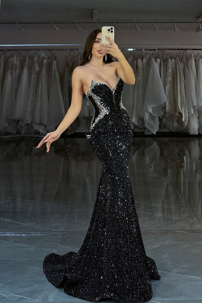 Dazzling Black Sleeveless Strapless V-Neck  Prom Dress
