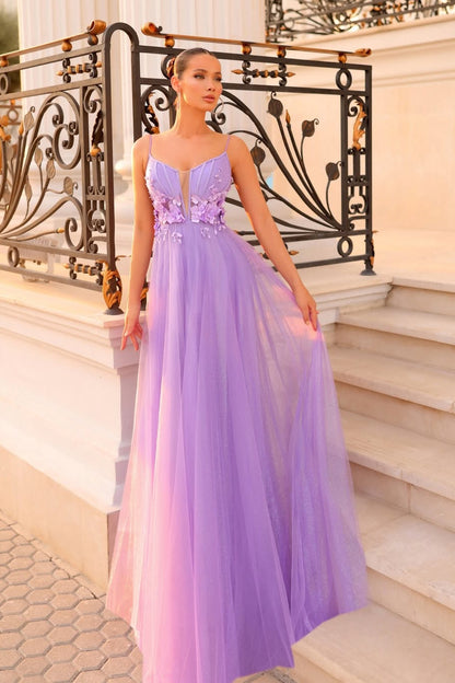 Beautiful Lilac Spaghetti-Strap Sleeveless Tulle Prom Dress