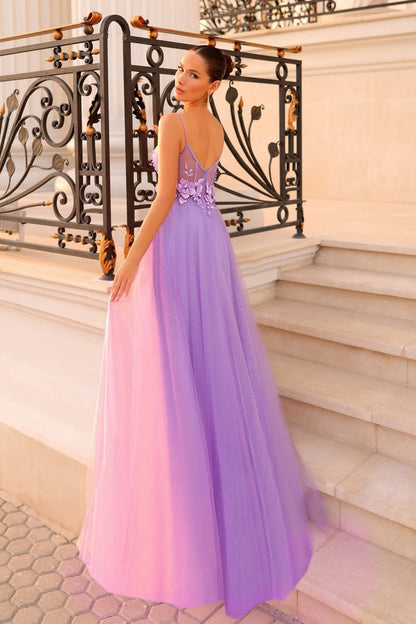 Beautiful Lilac Spaghetti-Strap Sleeveless Tulle Prom Dress