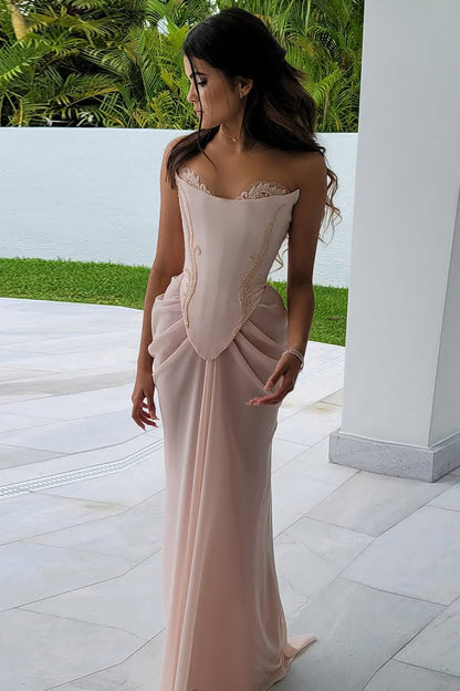 Shining Pink Strapless Sleeveless Chiffon Prom Dress