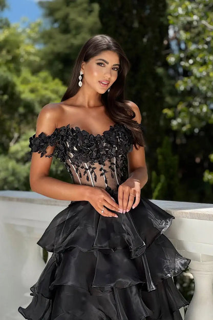 Dazzling Black Off-The-Shoulder A-Line Organza Prom Dress