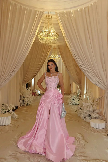 Dazzling Pink Sweetheart Straps Sleeveless Satin Prom Dress