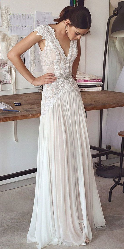 Beach Boho Wedding Dresses Backless Lace Bridal Dress Gown