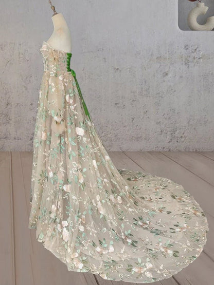 A-Line Light Green Sweetheart Pearl Wedding Dress