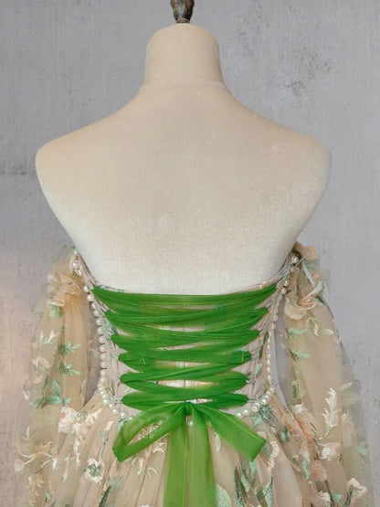 A-Line Light Green Sweetheart Pearl Wedding Dress