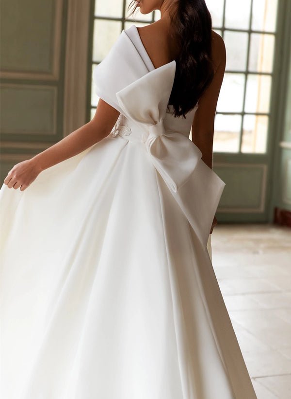 A-Line One-Shoulder Organza Sweep Train Wedding Dress