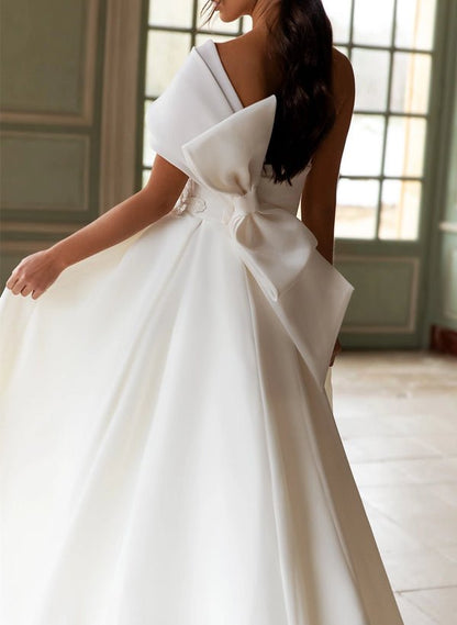A-Line One-Shoulder Organza Sweep Train Wedding Dress