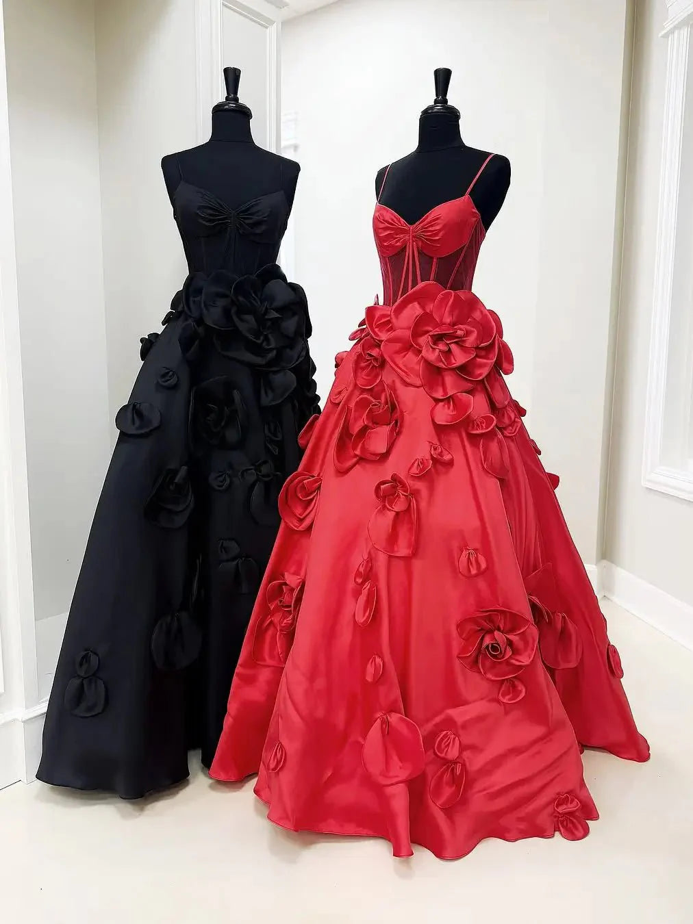 A-Line Satin Prom Dresses with 3D Flower