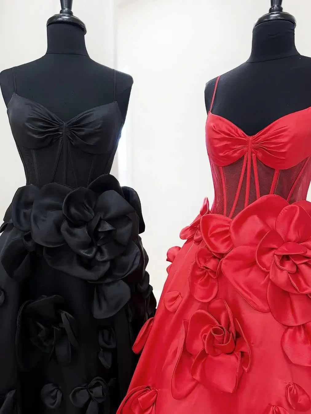A-Line Satin Prom Dresses with 3D Flower