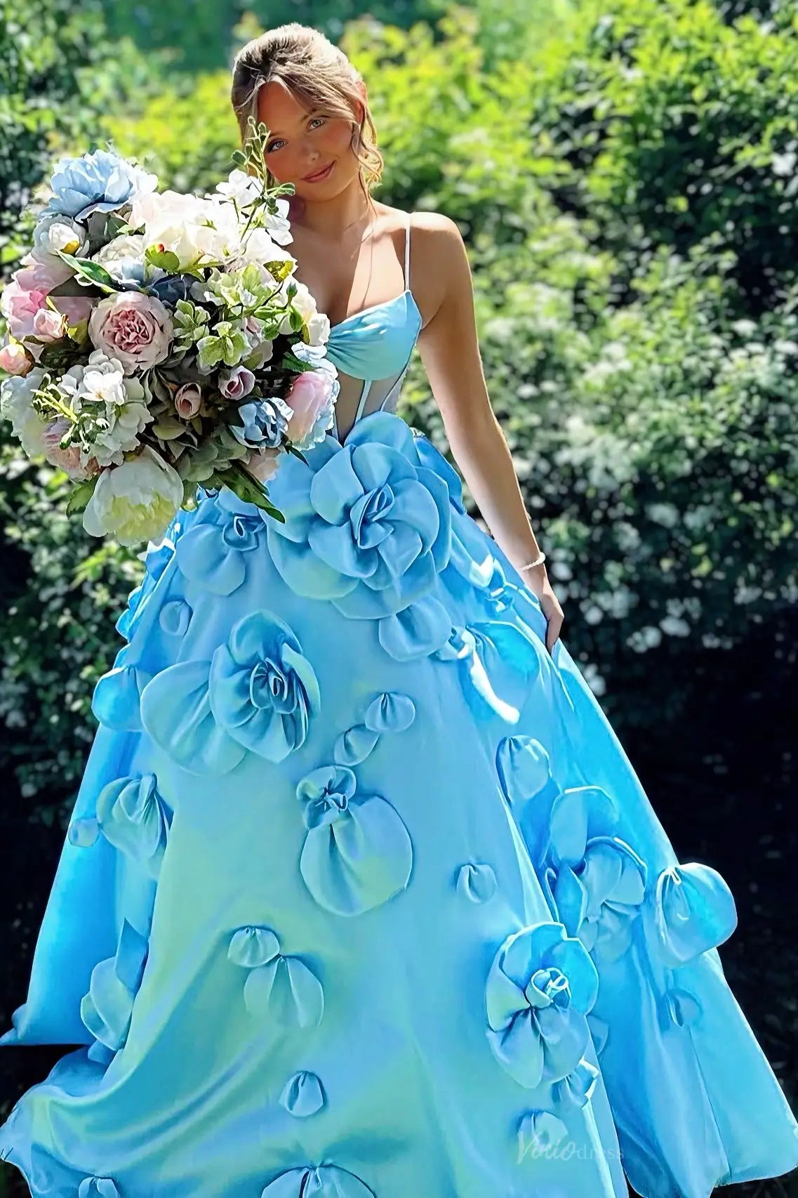 A-Line Satin Prom Dresses with 3D Flower