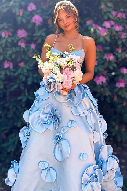 A-Line Satin Prom Dresses with 3D Flower
