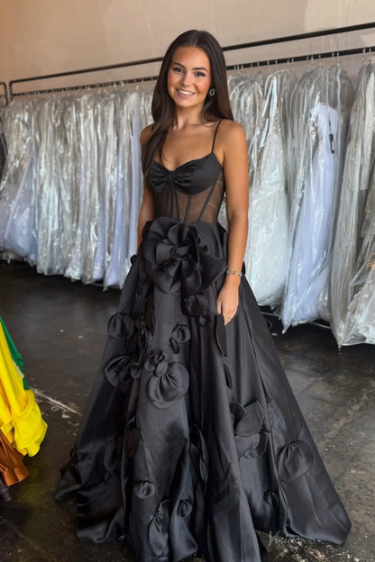 A-Line Satin Prom Dresses with 3D Flower