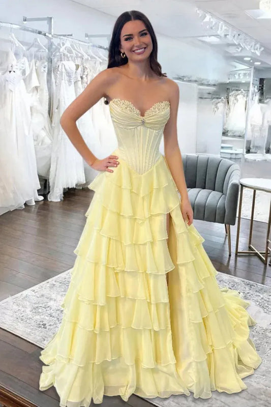A Line Sky Blue Prom Dresses Chiffon Ruffled Sweetheart With Beading
