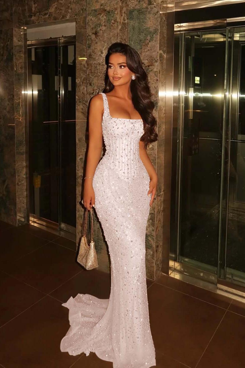 Spaghetti Strap Sleeveless Long Mermaid Evening Formal Dress With Beading