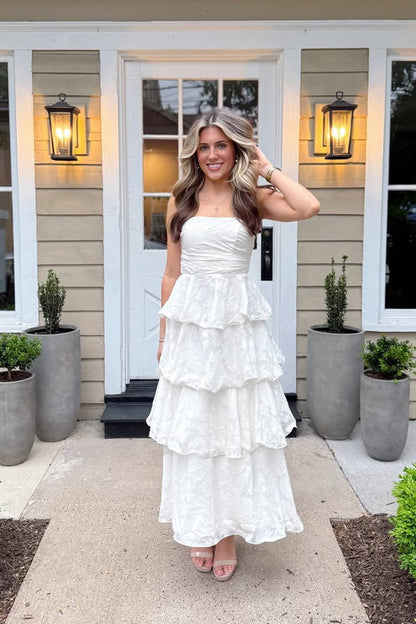 Fairy Sheath Strapless Tiered Long Prom Dress