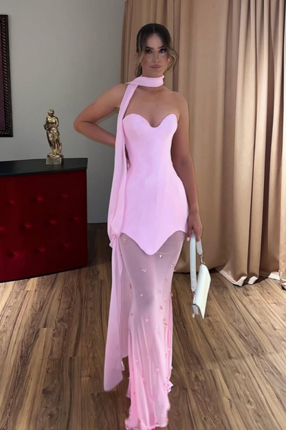 Candy Pink Sweetheart Spliced Beaded Prom Dress ZT0695