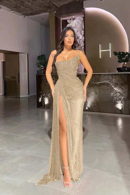 Red Strapless Gorgeous Split Sequins Prom Dress