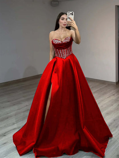 Sweetheart Sleeveless Long Pleated A-Line Prom Dress
