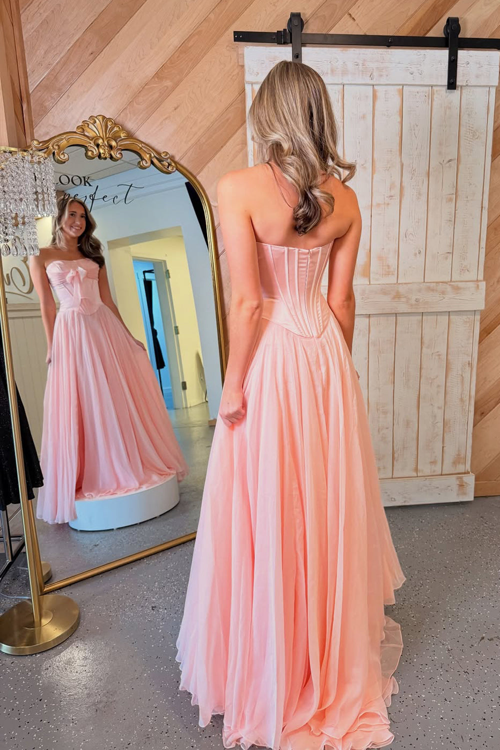 Cute A Line Strapless Chiffon Long Prom Dress with Bow