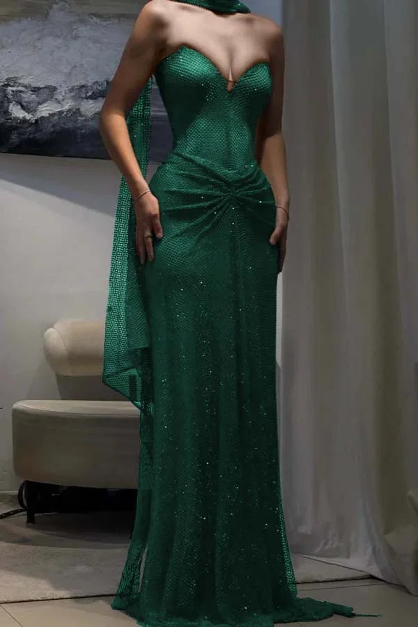 Dark Blue Sweetheart Sheath Strapless Prom Dress