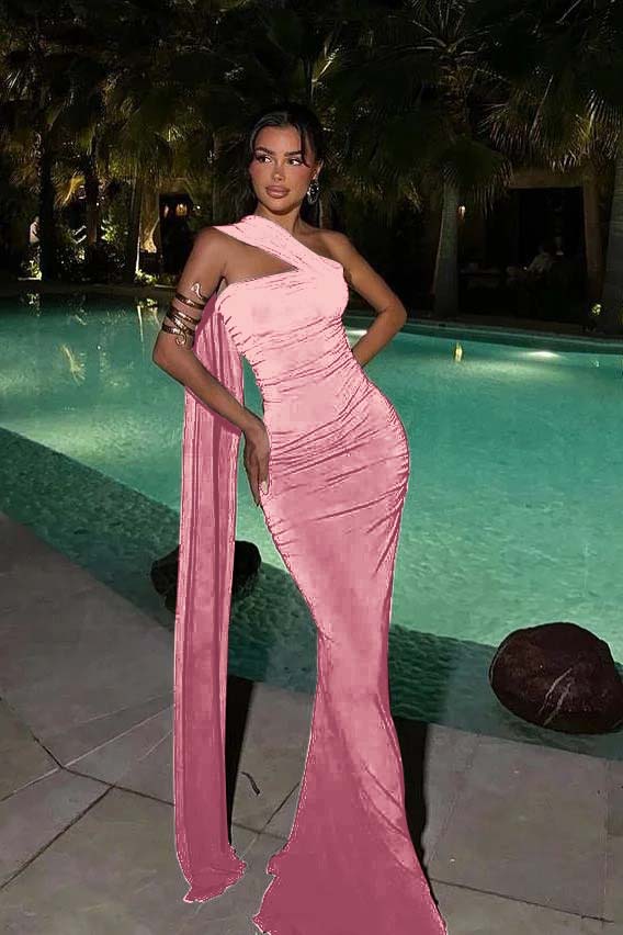 Strapless Sleeveless Long Mermaid Prom Dress With Pleated And Ruffle