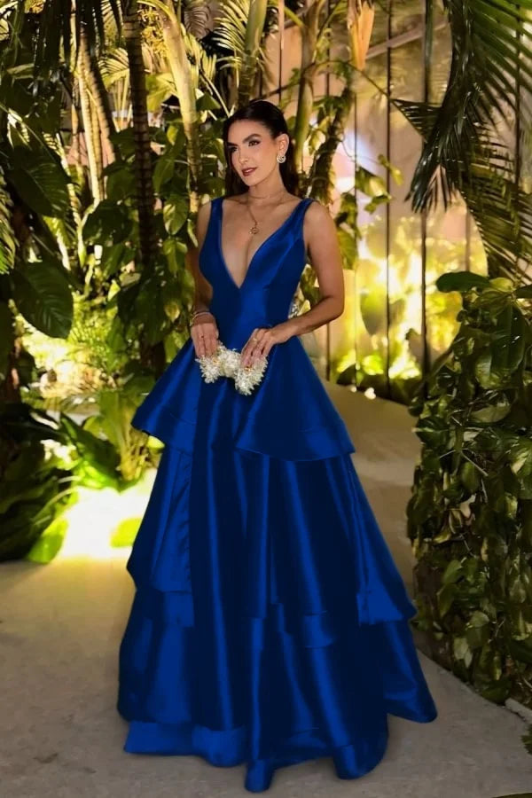 Peacock V-Neck Three-layer Ruffles Elegant Prom Dress