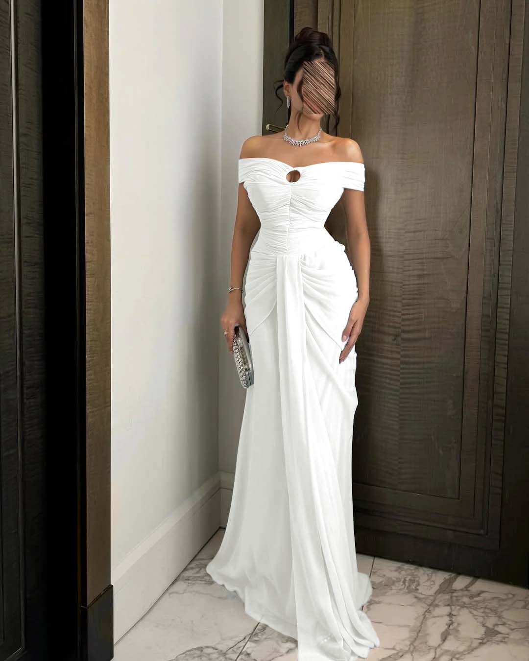 Chiffon Off-The-Shoulder Strapless Sleeveless Long Mermaid Prom Dress