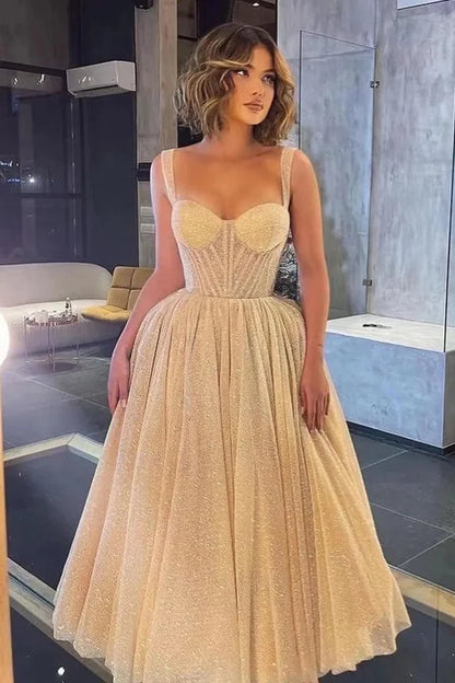 Elegant Spaghetti-Strap Sweetheart Sequins Prom Dress