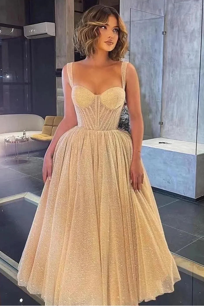 Elegant Spaghetti-Strap Sweetheart Sequins Prom Dress