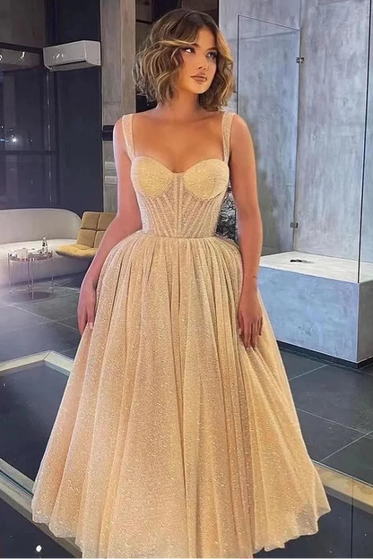 Elegant Spaghetti-Strap Sweetheart Sequins Prom Dress