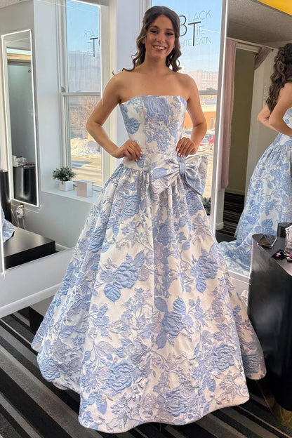 Gorgeous Ball Gown Strapless Jacquard Satin Prom Dress