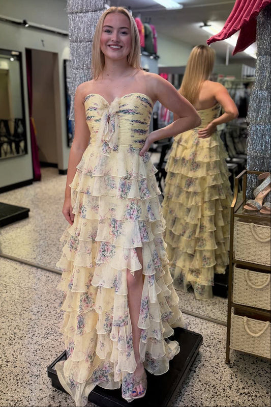 Gorgeous A Line Sweetheart Floral Chiffon Prom Dress