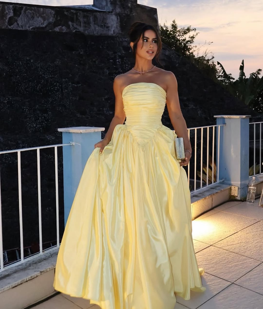 Lovely Yellow Pleated Strapless Prom Dress